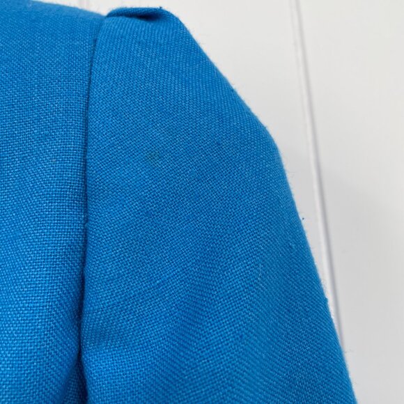 Vintage 80s 90s Bright Teal Blue Boxy Double Breasted Blazer Peabody House M - Picture 13 of 15